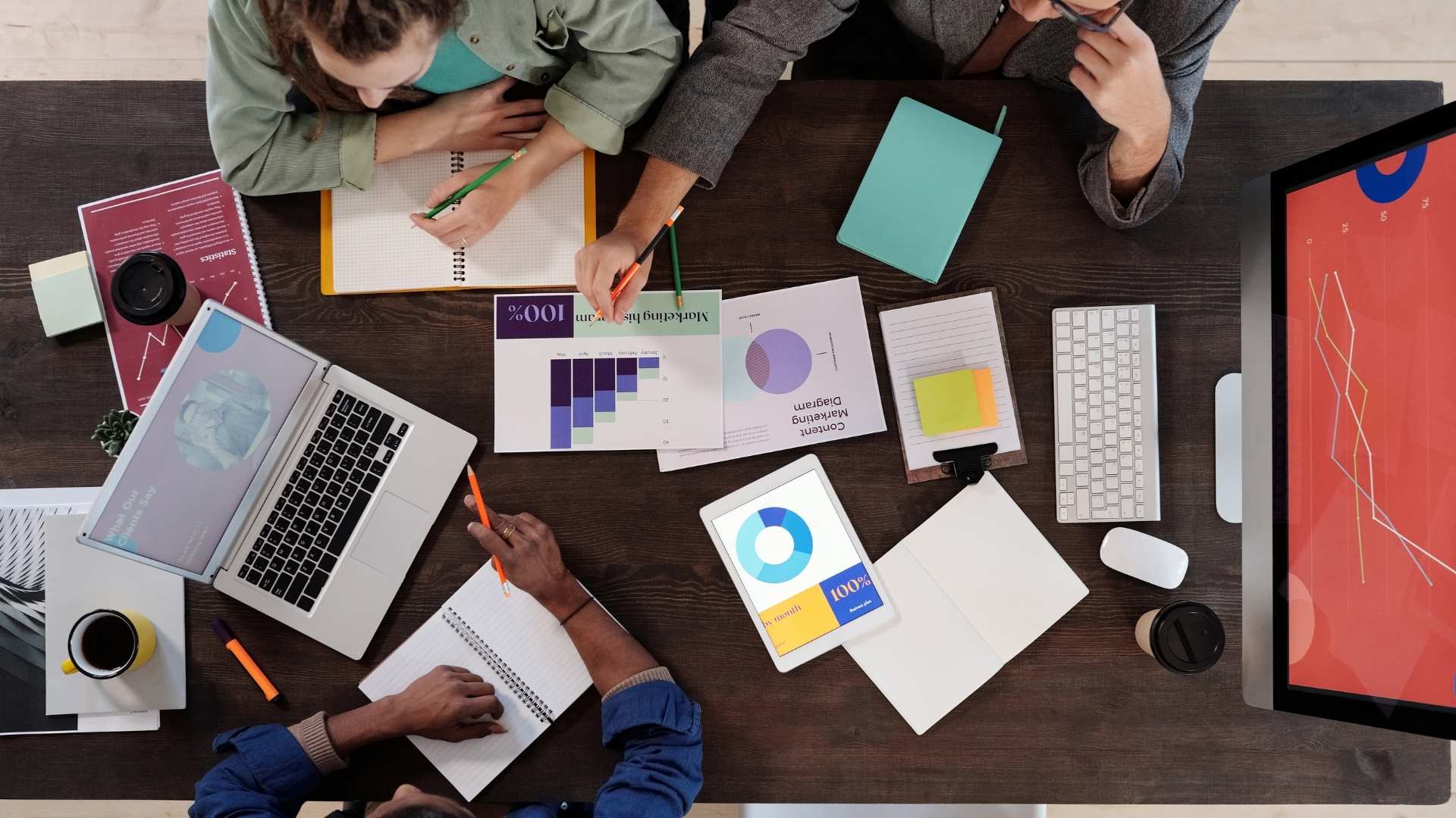 A desk of an outsourced team at work.