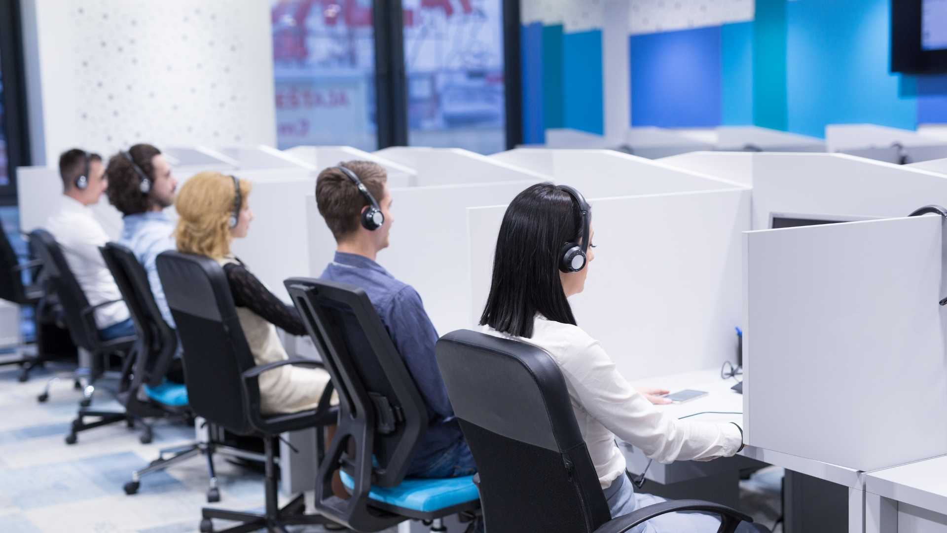 a call center team busy at work.