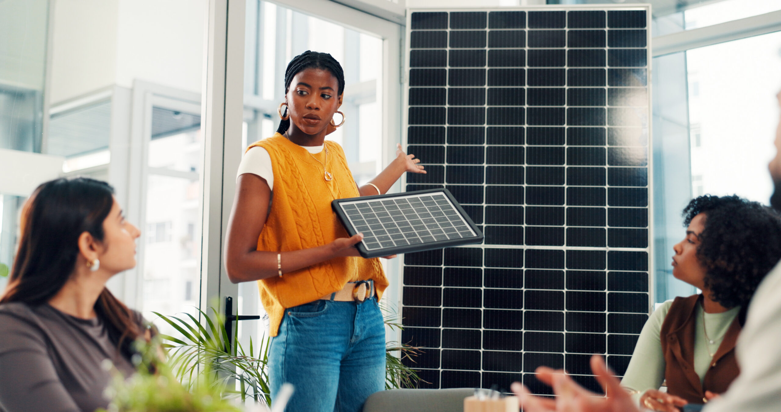 Solar energy executives in a meeting.